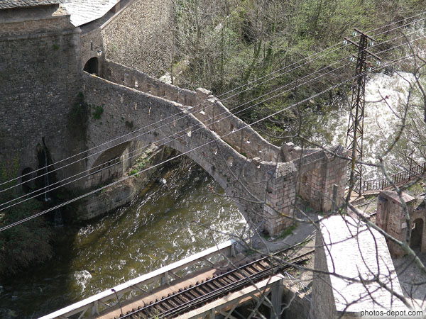 photo de joli pont sur la Têt reliant la ville au souterrain, après avoir traversé la voie ferrée du train jaune