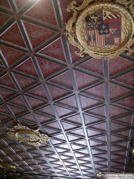photo de Plafond à caissons arborant les armoiries des cinq reines  (2 filles et 3 belles filles de Catherine de Médicis)