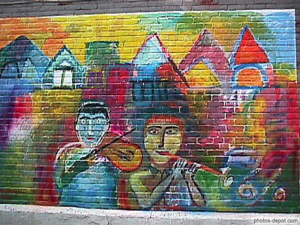 photo de mur peint joueurs de flute et violon