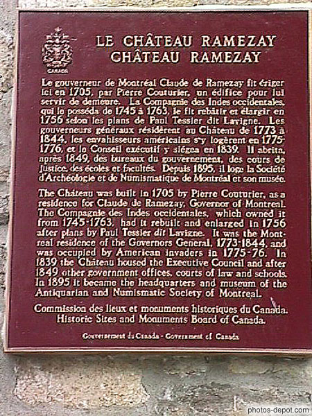 photo de pancarte historique du Chateau Ramezay