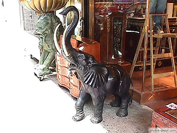 photo de éléphant devant commerce antiquités
