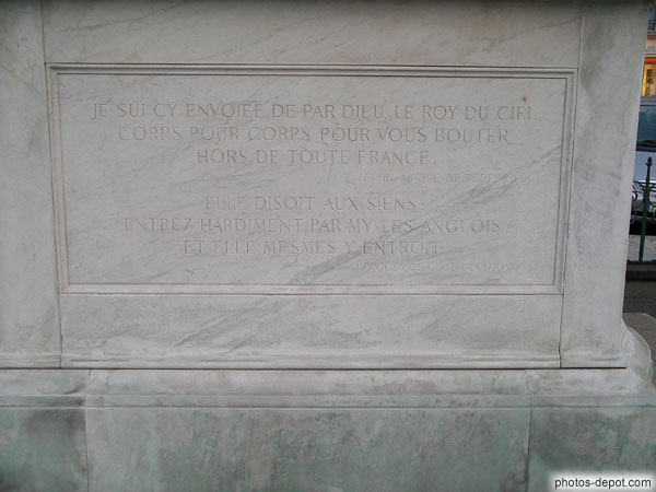 photo de Jeanne d'Arc, Je sui cy envoiee de par Dieu le roy du ciel corps pour corps pour vous bouter hors de toute France