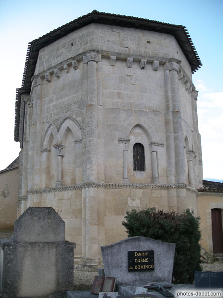 photo de chevet de l'église de Camarsac entourée de son cimetière