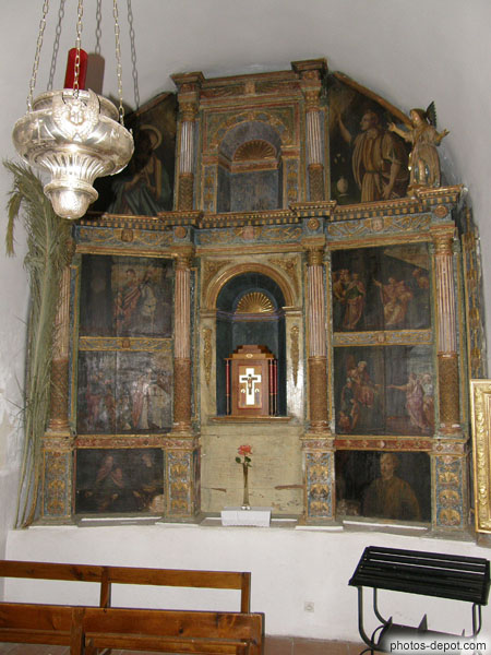 photo de retable de St Martin, chapelle latérale du St Sacrement : peintures sur bois