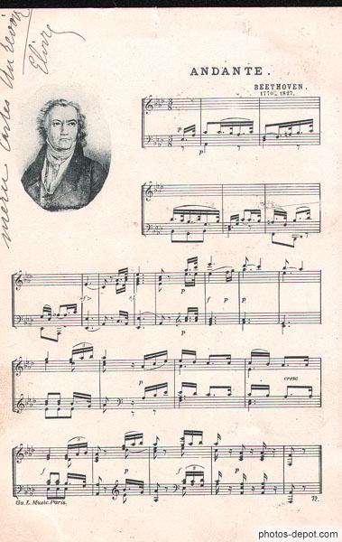 photo de Partition et mÃ©daillon, Andante de Beethoven 1904