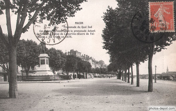 photo de Promenade Quai sud, arbres et statue de Lamartine 1878