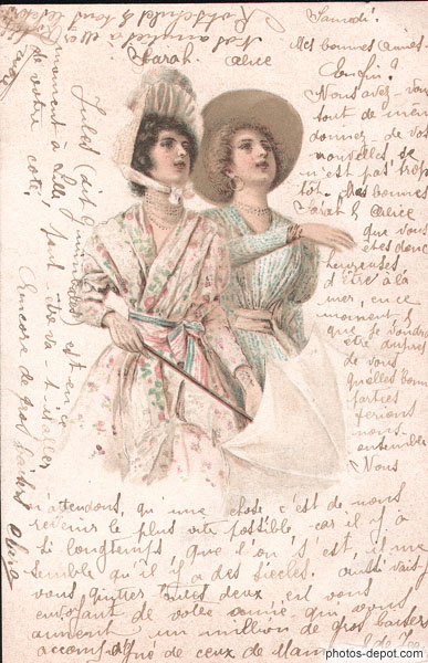 photo de Sarah et Alice, femmes à l'ombrelle, Pas de Calais 1901
