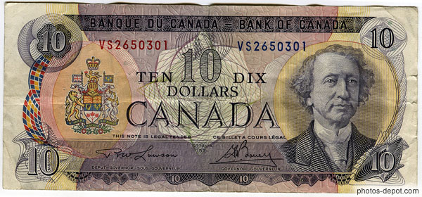 photo de billet de 10$ Canadiens