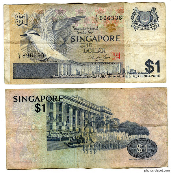 photo de Billet 1 $ Singapore, black naped tern