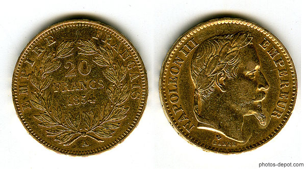 20 francs or Empire fran�ais Napol�on III 1854