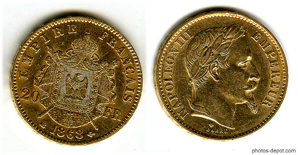 20 francs or Empire fran�ais Napol�on III 1868