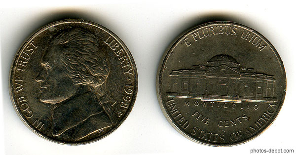 photo de Pièce 5 cents US 1998 Monticello
