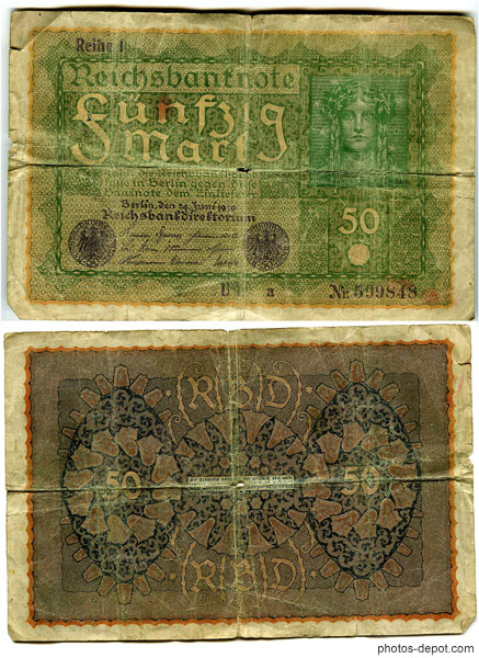 Billet Reichbanknote 50 1919 Funfzig Mart