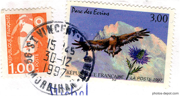 timbre parc des Ecrins aigle chardon bleu 3,00 frs