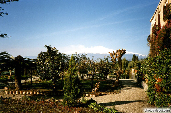 photo de mont Etna derrière le jardin