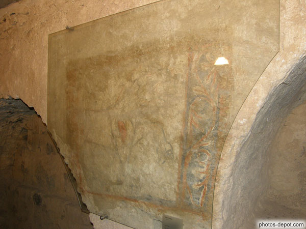 photo de Lyon à deux têtes peint sur un mur de la crypte