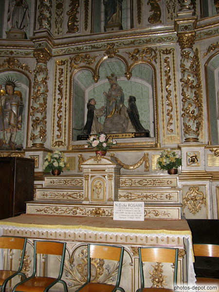 photo d'Autel Notre Dame du Rosaire, retable de bois blanc et doré
