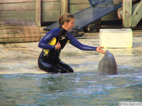 photo de nageuse avec son dauphin
