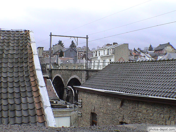 photo de toits et chemin de fer