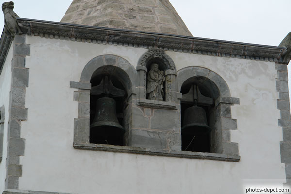 photo de Vierge à l'enfant et cloches au sommer de la tour clocher
