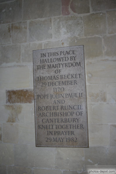 photo d'emplacement où fût assassiné saint Thomas Becket