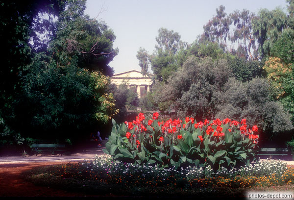 photo de place fleurie devant temple