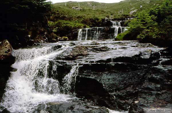 photo de l'eau descend par cascades successives sur les rochers