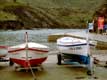 Barques de pêche bleue et rouge / France, Languedoc Roussillon, Port Bou