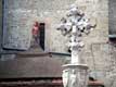 Croix de pierre et statue de saint Sebastien / France, Languedoc Roussillon, Ille sur Tet