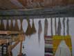 Lin pendu dans l'atelier du tisserand / France, Franche Comté, Nancray, Maisons comptoises